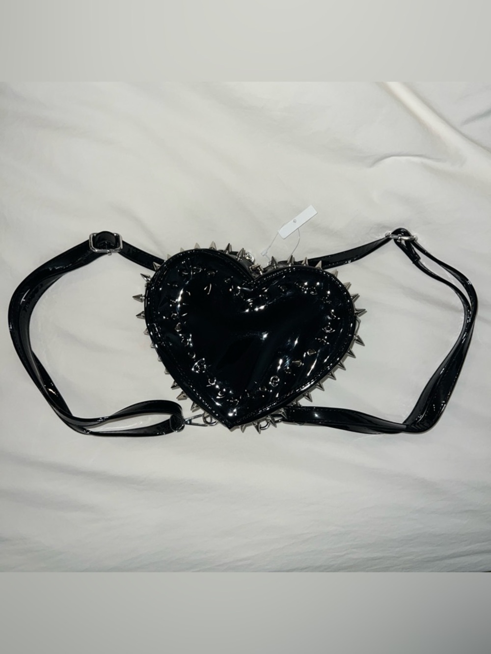 Black Patent Heart Crossbody Bag with Spikes